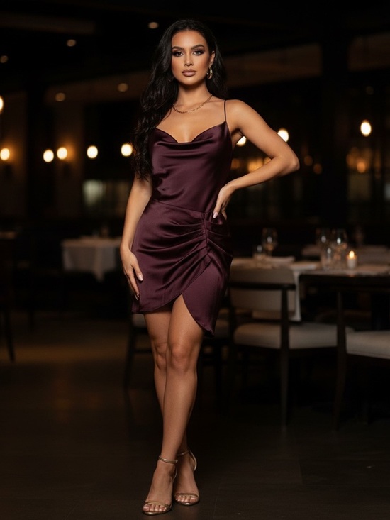 IRO Dresses & Skirts - IRO Lipa Burgundy Satin Ruched Cowl Neck Slip Dress